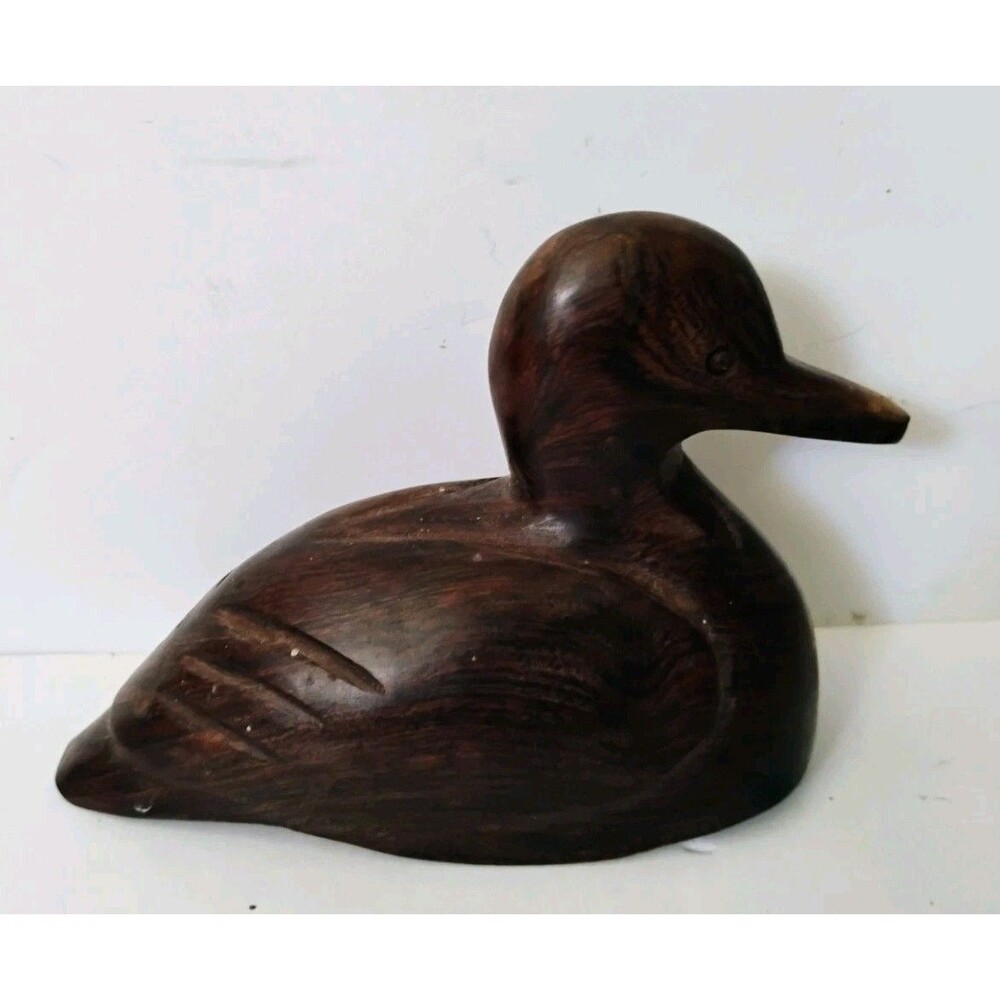 Vintage Hand Carved Ironwood Duck Decoy Sculpture Figurine 5" Miniature